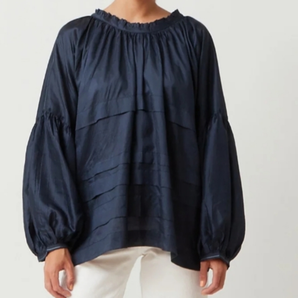 Runaway Bicycle Anna Top In Navy Handloomed Silk Size S/M